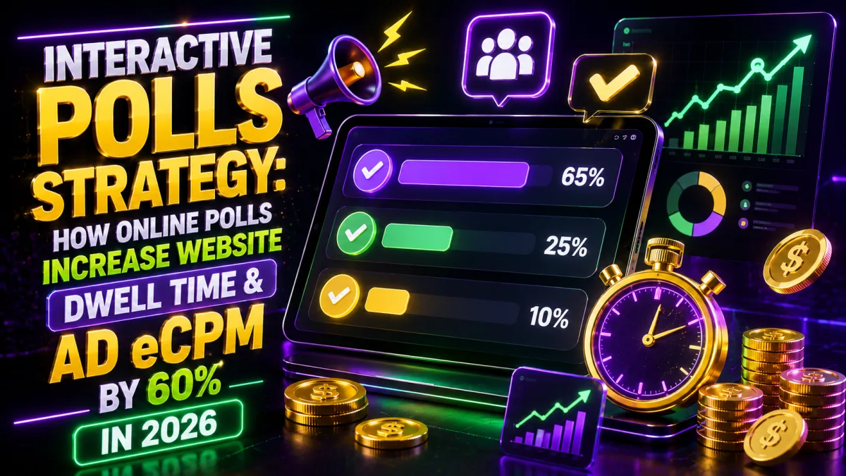 Interactive community voting polls boosting website dwell time and Google AdSense ad eCPM 2026